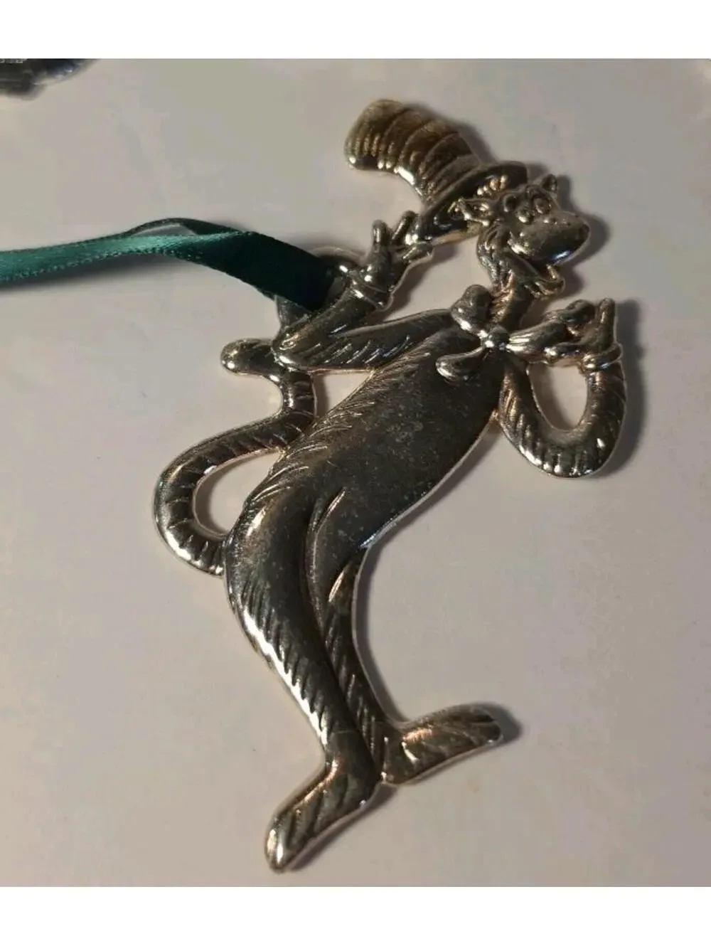 6 Dr. Seuss Cat in the Hat Christmas Ornaments Silver Metal Hanging Has Hallmark